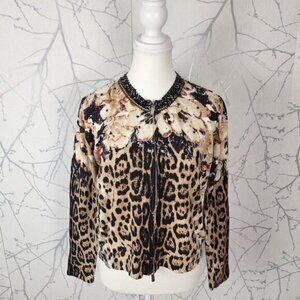 Cristina Abstract Floral Leopard Print Sequin Full Zip Boxy Fit Jacket